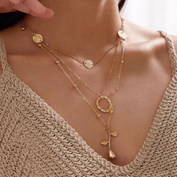 Jewelry - 3/$30 rose and coin charm necklace